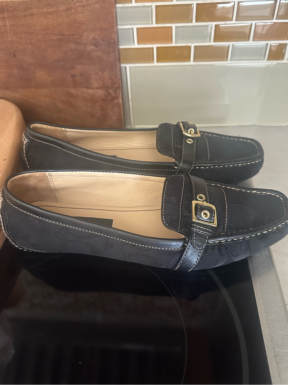 Coach Suzie Black Signature Canvas Loafers with Gold Buckle Size 10 M - Picture 4 of 9